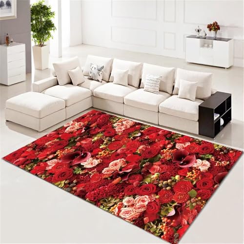 RUGMRZ Alfombra Infantil Juvenil Alfombra Suelo Escritorio Alfombra Suelo Bebe 80x150CM Rosso Alfombras para Dormitorio Alfombra Floral Rectangular Alfombra Lavable Salon