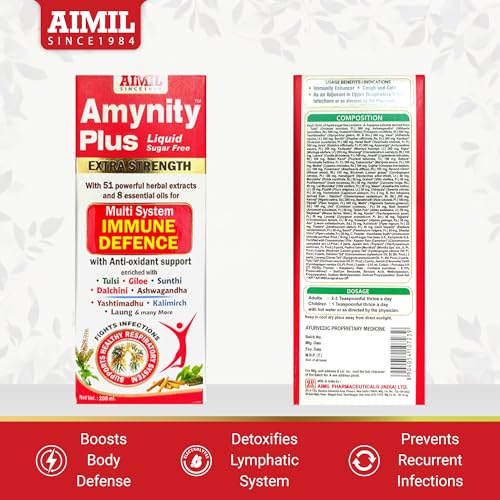Image of AIMIL Amynity Plus Syrup - 200ml (Pack of 2) | Eases Breathing & Clears Respiratory Airways | Fights Cold | Helps Balance Immunity | Amla, Giloy, Tulsi, Ashwagandha, more Herbs & Antioxidants