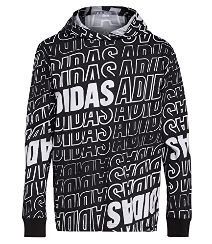 adidas Boys' Long Sleeve Cotton Allover Logo Hooded T-Shirt