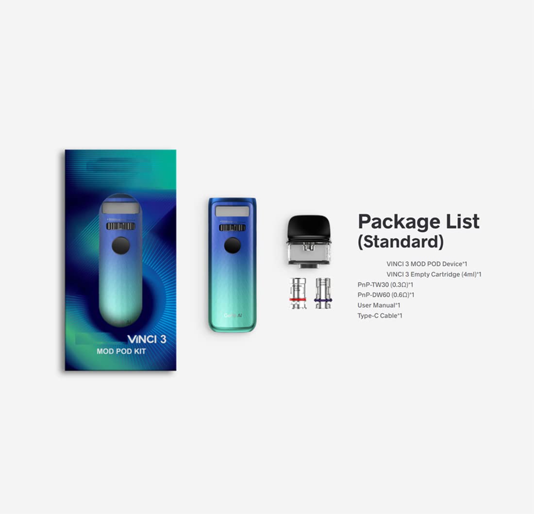 VINCI 3 POD Kit (aurora roja) 50W, VOO/POO E-Cig Vaporizador Equipado con  4ml VOO/POO VINCI 3 Cartucho vaco, Vape Kit alimentado por batera  incorporada de 1800mAh, sin nicotina : Amazon.es: Electrnica