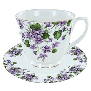 Gracie’s Violets Bone China – Teacup and Saucer Set of 4