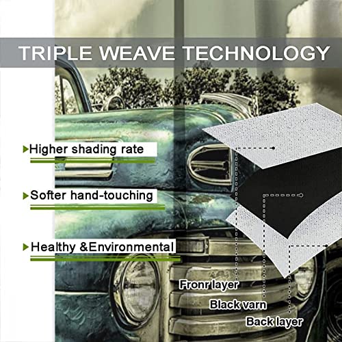 Vintage Car Curtains,Retro Rustic Truck Antique Blue Old Truck Blackout Thermal Curtains For Bedroom Living Room Decor Window Drapes, 2 Panels,42X45In #TOP6