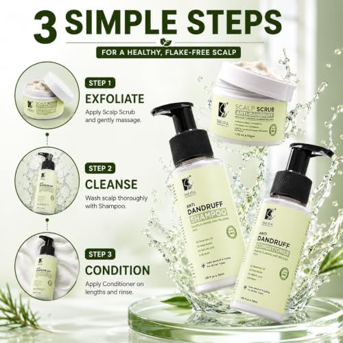 Image of Ultimate Anti-Dandruff Kit -Scalp Scrub, Shampoo and Conditioner (combo) (150ml) | 2% Rosemary Oil, 5% Shea Butter, 2% Salicylic Acid, 0.3% Biotin |Exfoliates, Removes Dead Skin with Reduces Upto 98% Dandruff Helps With Itching For All Hair Type