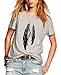 Romastory Womens Street Style Feather Pattern T-Shirts Casual Loose Top Tee Shirts (L, Gray)