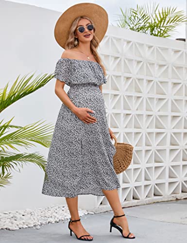 Image of Maternity Dress Women's Off Shoulder Split A Line Casual Maxi Dress Photography Dress for Babyshower