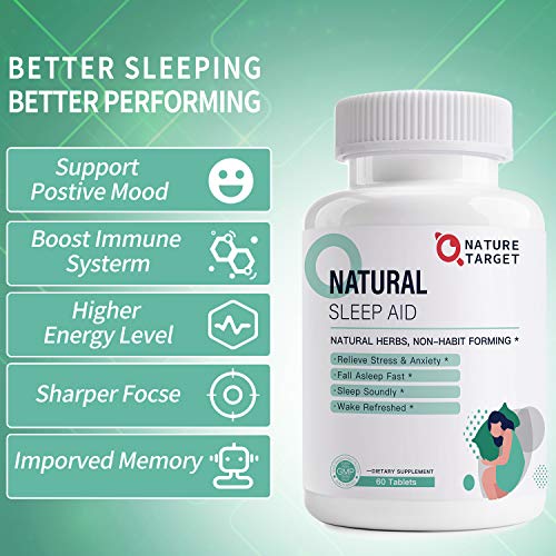 Natural Sleep Aid with Melatonin and L-Theanine - Strong Sleeping Pills for Insomnia,Stress & Anxiety Relief - Fall Asleep Faster & Wake Up Energized,Melatonin Pills for Adults 60 Counts