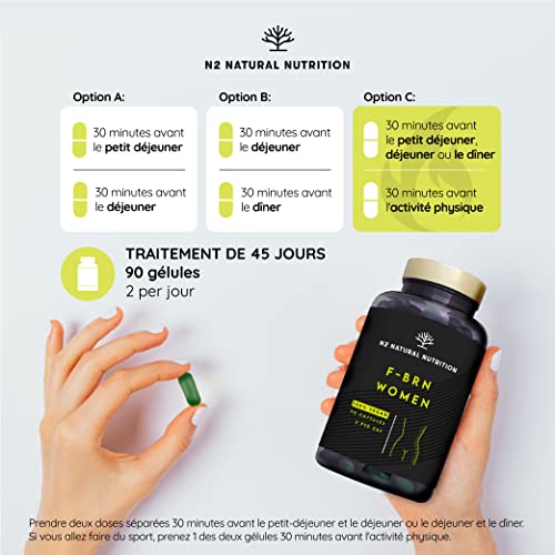 Supplément Brûleur de Graisse Puissant Femme Pré-Workout | Minceur, Fat Burner, Avec du Thé Vert et du Garcinia Cambogia | Supplément Thermogénique | Vegan | 90 gélules | CE. N2 Natural Nutrition – Image 5