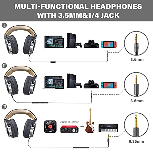 Image of OneOdio Over Ear Headphone, Wired Bass Headsets with 50mm Driver, Foldable Lightweight Headphones with Shareport and Mic for Recording Monitoring Mixing Podcast Guitar PC TV - (Grey)