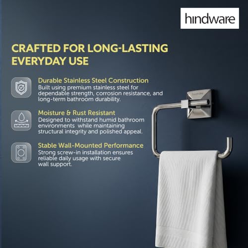 Image of Hindware Stelo Towel Hanger for Wash Basin | Superior Stainless Steel | Space Saving Napkin Holder | Mirror Like Chrome Finish | Corrosion Resistant | Dimension(mm):197 * 74 * 146 | 1-Year Warranty