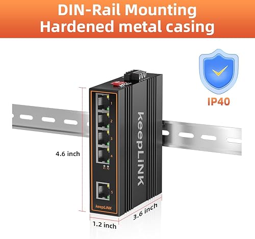 Miniatura 9 de Interruptor PoE industrial de 5 puertos no gestionado, interruptor de riel DIN Fast Ethernet de 125 W, IP40, rango de temperatura de funcionamiento