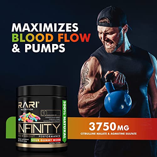 Rari Nutrition - Infinity 100% Natural Pre Workout Powder - Preworkout Energy, Pump, And Performance For Men And Women - Keto And Vegan Friendly - No Creatine - 30 Servings - (Sour Gummy Worm) #TOP3