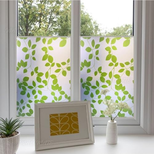 Image of WALLMATE Self Adhesive Window Film Frosted 3D Glass Door Window Frosted Film for Home /Office /Bathroom & Living Room Multicolor Frosted Film (16 x 175 Inch, Leaf Plant)