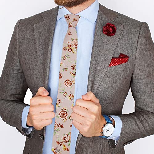 Image of Mantieqingway Floral Ties for Men Skinny Cotton Tie Flower Necktie