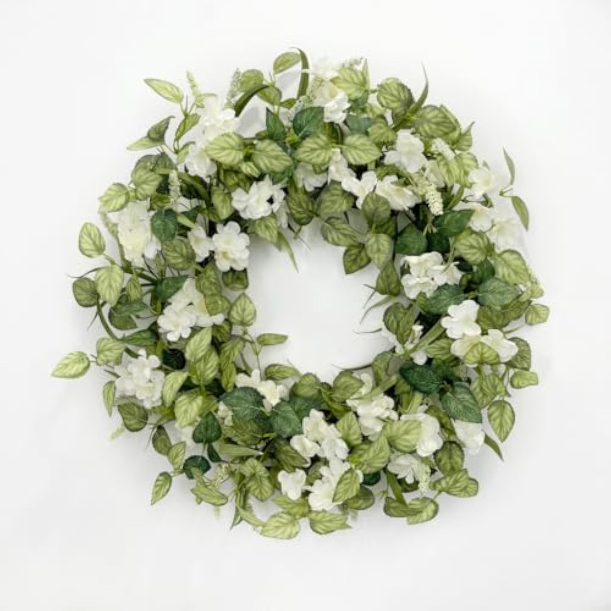 24 Inch Artificial Wreath with White Flowers