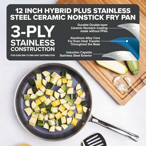 Viking Hybrid Plus 3-Ply Ceramic Nonstick Frying Pan, Made without PFAS, 12-Inch Induction Cookware, Metal Utensil Safe, - Additional View