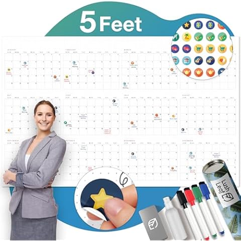 12-Month Dry Erase Calendar for Wall - 38" x 60" - Full Year White Board for Office, Home, and School - Giant, Laminated, and Reusable Cover