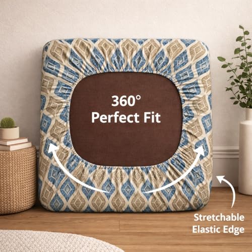 Image of STITCHNEST 'Contour Fit Series' Stretchable Printed Wooden Sofa Cover (Pack of 4) - Elastic Wooden Chair Cover | Wooden Sofa Seat Cover | Size - 20-21 x 20-21 x 3-5 in