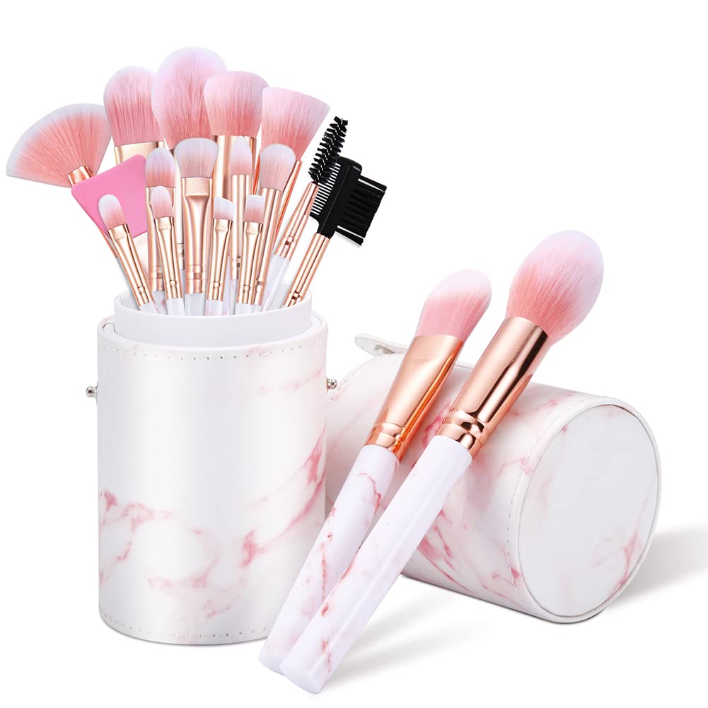Brochas de Maquillaje Start Makers 16 Piezas Profesional Pinceles Maquillaje Premium Sintéticas Set de Brocha Maquillaje con Silicona Cepillo de Mascarilla y Caja de Regalo