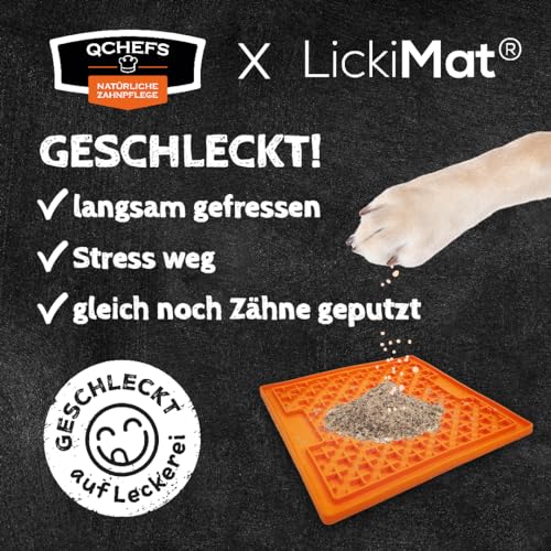 QCHEFS 2er ZAHNPUTZFLOCKEN & Lickimat Buddy M als Zahnpflege für Hunde erst Mundgeruch-Zahnstein-Zahnfleischentzündung Weg-mit Vitaminen und Mineralien und mit Präbiotika die Probiotika unterstützen