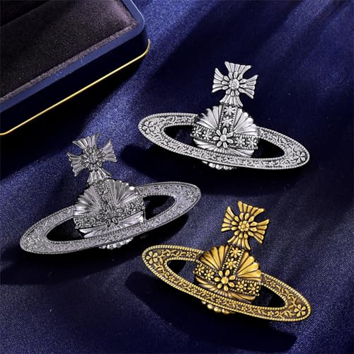 Image of Dreuyet Saturn Planet Brooch Pin for Women Ladies Dainty Rhinestone Star Lapel Pin Cubic Zirconia with Crystal Planet Brooch Fashion Dress Accessories Jewelry for Suit Clothing Jackets Badges