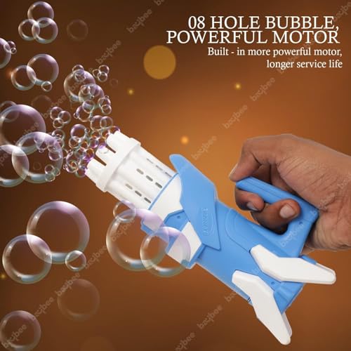 Image of Baybee Electric Bubble Machine Gun Toys for Kids, 8 Holes, Solution Liquid, Dipping Tray, Indoor Outdoor Gun Toys for Kids, Bubble Gun for Boys Girls 2+ Years (Bubble Gun)