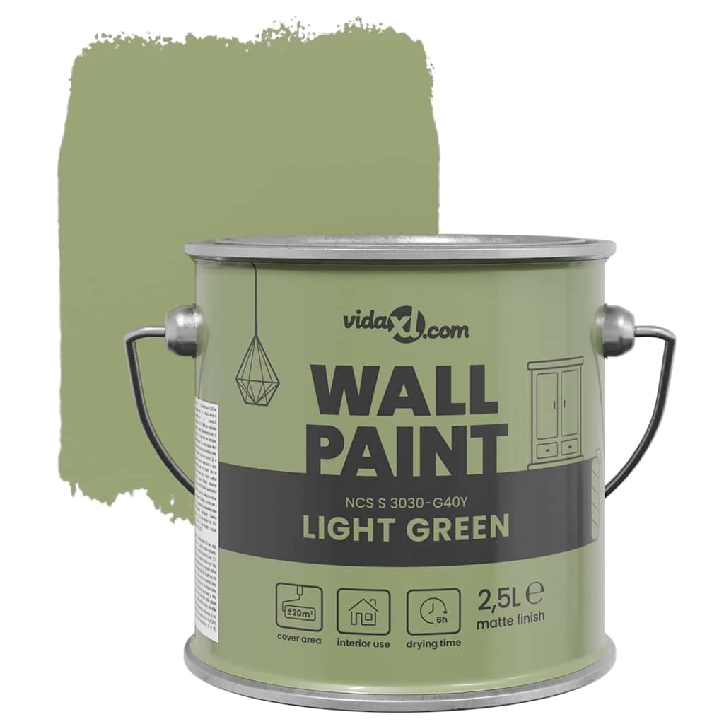 Pintura de pared verde 2,5 L para interiores, impresión de pared, secado rápido, sin olor, lavable, para pared, techo, salón, baño, renovación