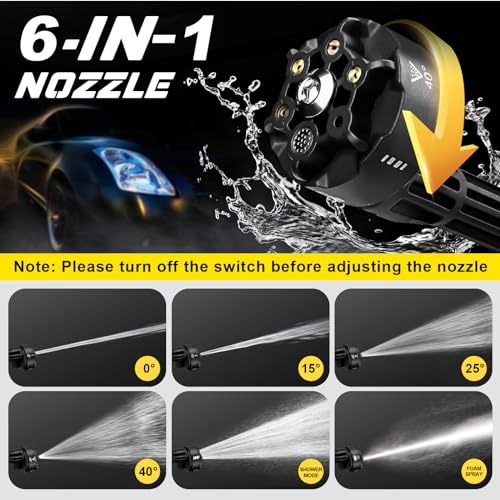 Gisam Pressure Washer Max Accu-hogedrukreiniger, mobiel met 2 x 4,0 Ah batterijen, 6-in-1 multifunctioneel mondstuk, 180° draaibaar mondstuk, schuimsproeier, 5 m slang, reiniging en irrigatie - Afbeelding 4