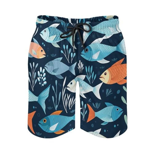 Mens Shorts Fishes Pattern Men Swim Trunks Quick-Dry Beach Shorts with Drawstring Pocket Bathing Suit4