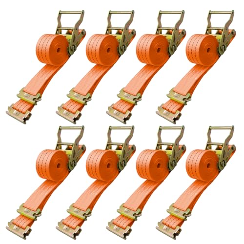 Bolvixor 8 Pack 2 x 15 Heavy Duty E-Track Ratchet Straps - 4500LBS Break Strength - Tie Down Straps for Trucks Trailers Motorcycles and CargoOrange