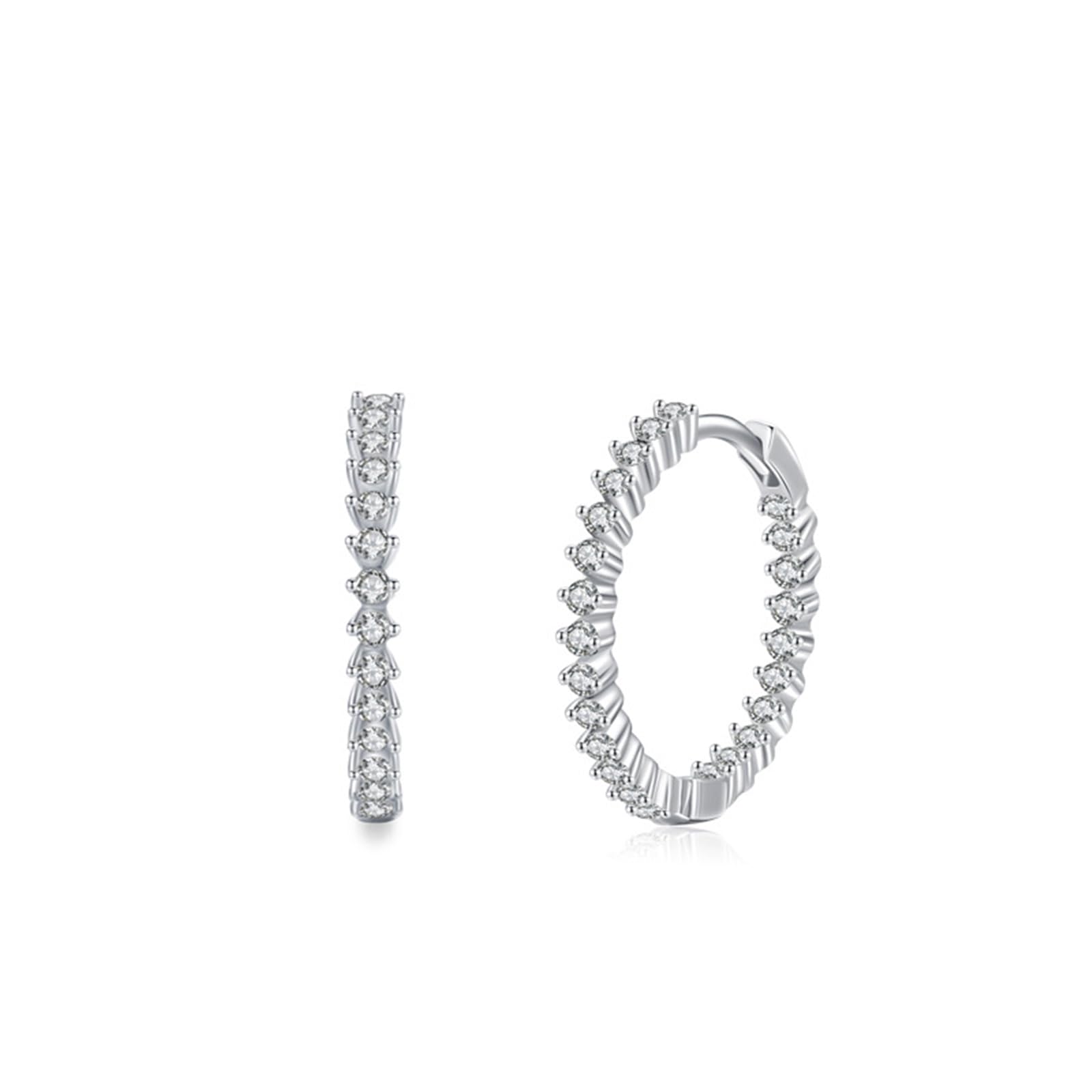 Wycian Pendientes de oro vintage para mujer, color blanco, moissanita, pendientes de aro pequeños, baguette entero Eternity para ella, oro blanco/platino
