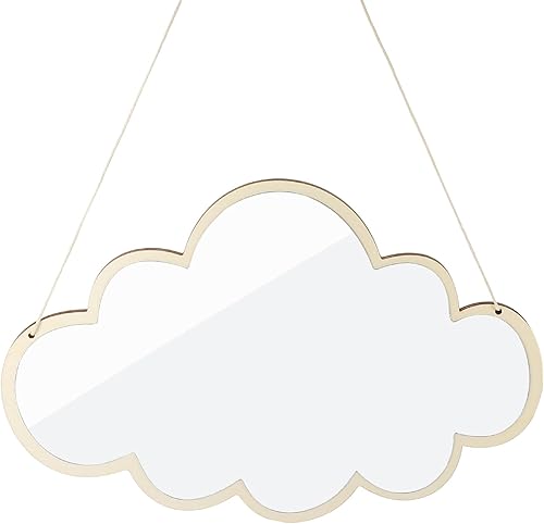 HOMSFOU Espejo con forma de nube, decoración de pared, espejo acrílico colgante con marco de madera, espejo de tocador bohemio, espejo decorativo