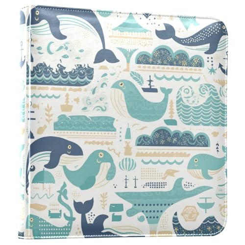 Kigai Cute Whale Photo Album Self Adhesive Scrapbook Album Leather Cover DIY Picture Scrap Book with 20 Adhesive Sheets, 11.8x24x0.8 inch