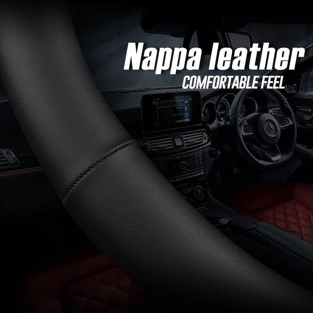 Auto-Lenkradbezug, perforiertes Leder, flache Unterseite, universal, 37–38 cm, passend für Volkswagen für VW Golf GTI/R Tiguan Polo ID.3 & ID.4 Touareg Arteon (passend für VW, D-Form)