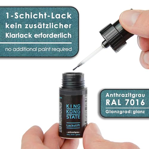 King Kong State Lackstift RAL7016 GLÄNZEND - 1-Schicht-Lack in anthrazit-grau zur Ausbesserung von Steinschlägen und Kratzern im… – Ansicht 2