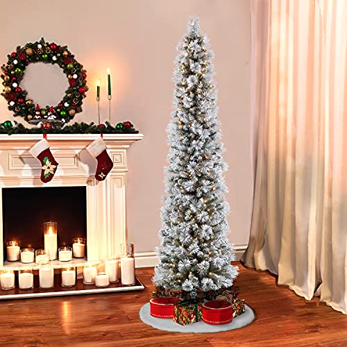 Puleointernational65footprelitflockedportlandpinepencilartificialchristmastreewith300ullistedclearlights Urban Country Home Decor Puleo international 65 foot pre lit flocked portland pine pencil artificial christmas tree with 300 ul listed clear lights urban country home decor