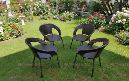 Image of India Outdoor Indoor Patio Set Bistro Set Wicker Chair Patio Set for Living Room Dining Room Lawn Balcony Outdoor Garden Chair Set with Glass Table