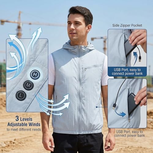 Chaleco de refrigeración contra el golpe de calor Ginwrek con ventiladores USB gris M 4