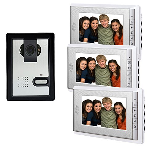 AMOCAM Wired Video Intercom Doorbell System, 3PCS 7-Inches LCD Monitor Video Door Phone