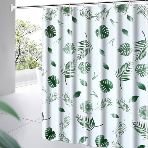 TIKABC Shower Curtain Liner 4G PEVA Green Leaf Shower Liner Plastic Waterproof Shower Curtains 72x72 inch with Grommet Holes 3 Magnetic Weights