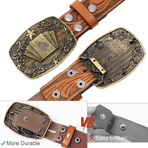 Image of SANSTHS Western Cowboy Belts for Men Women, Mens Western Belt Bull Buckle Country Belt Cowboy Leather Belt for Jeans