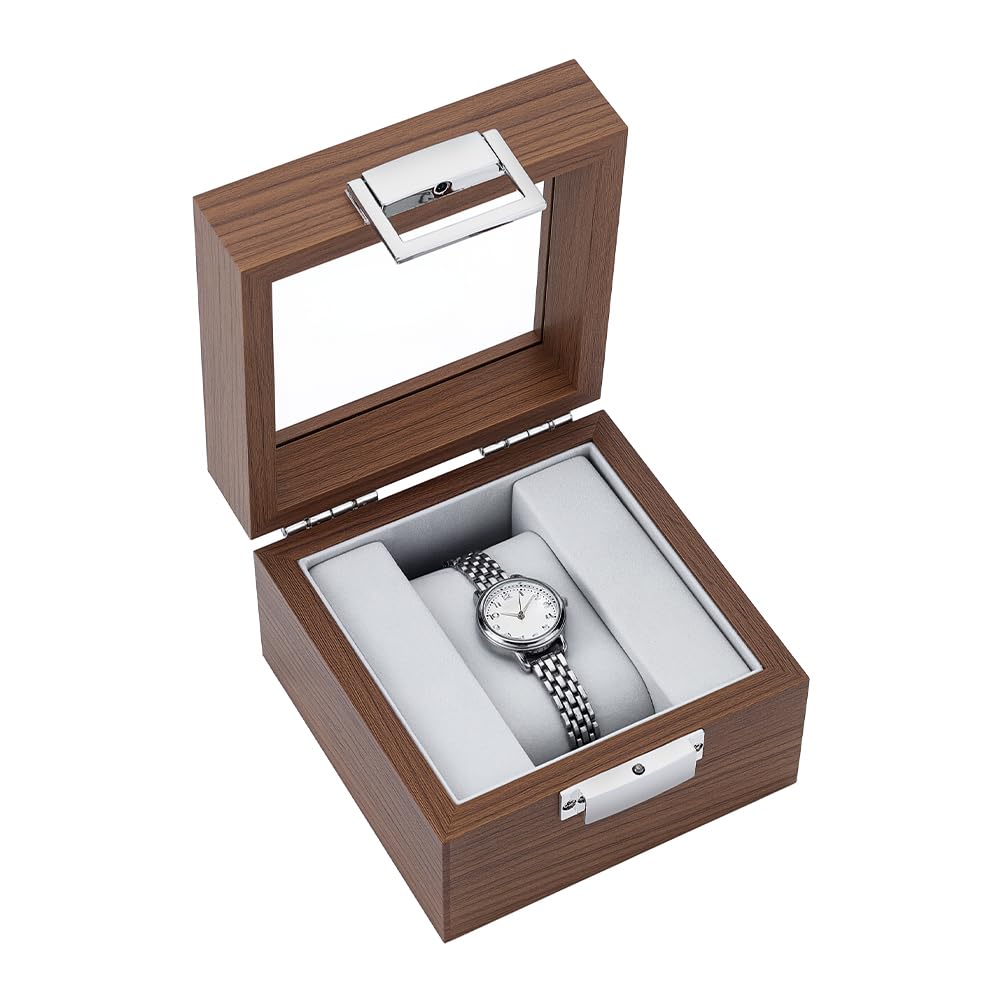 Boîte à montres en bois de rangement noyer homme femme vitrée