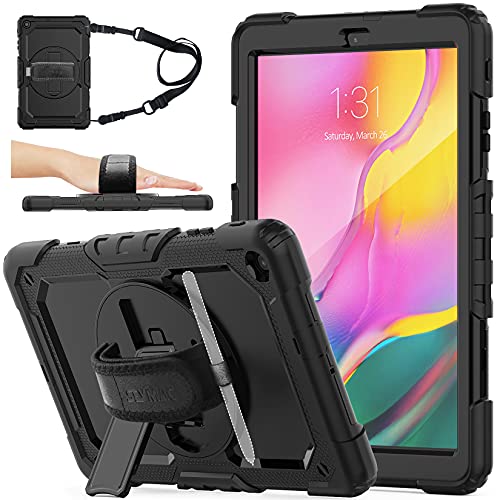 SEYMAC stock Samsung Galaxy Tab A 10.1 Case 2019 with Screen Protector Pencil Holder [360 Rotating Hand Strap] &Stand, Drop-Proof Case for Samsung Galaxy Tab A 10.1 SM-T510/T515/T517 (Black)