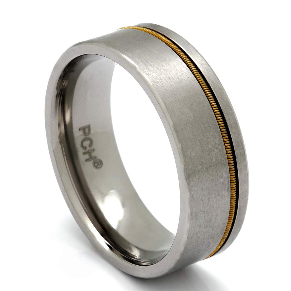 Titanium Guitar String Ring, 8mm Comfort fit Wedding Band