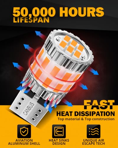 Image of Auxbeam B1 Series 194 LED Bulbs Amber Yellow 168 2825 T10 W5W Bulb | 400% brighter, canbus error free, interior, license plate, dome, map, courtesy, glove box, trunk light, side marker light