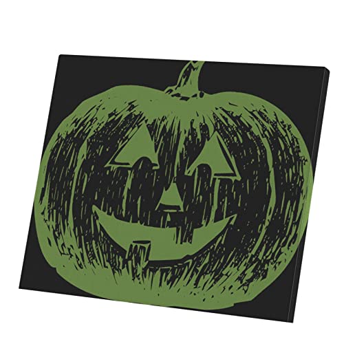Tableau décoratif Halloween citrouille effrayante verte sur toile 72 cm x 60 cm