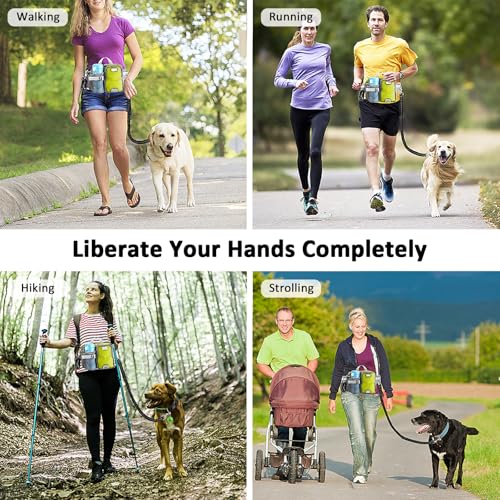 ETACCU Joggingleine Hunde mit Bauchgurt, Freihandleinen Jogging Hundeleine für große und mittelgroße Hunde, Elastische Reflektierende Laufleine 124-180 cm für Laufen, Joggen (Grün)