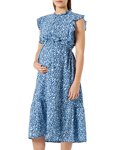 MAMALICIOUS Mldee Lia S/L Wo Midi Dress 2f A. Vestido de Maternidad, Azul Azul/AOP: Flower in Blue Combo, Mujer