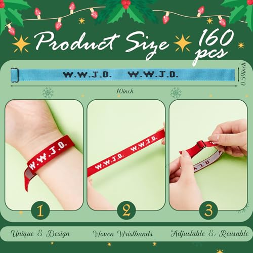 XunYee 160 Pcs WWJD Webbing Bracelets What Would Jesus Do Christian Gifts Adjustable Religious Bracelets for Church Women Men (Bright Color)2