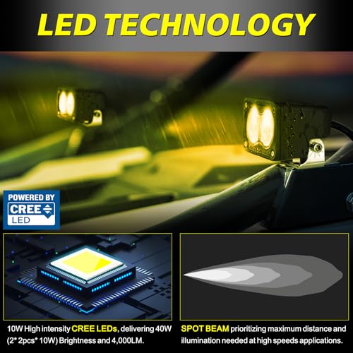 Image of Yellow LED Pods 3 Inch 40W CREE LED Yellow Fog Lights | Spot Beam Small Offroad Driving Pods Lights Auxiliary Light Pods 2PCS for Truck Dirt Bike SUV UTV ATV Snowmobile Surron
