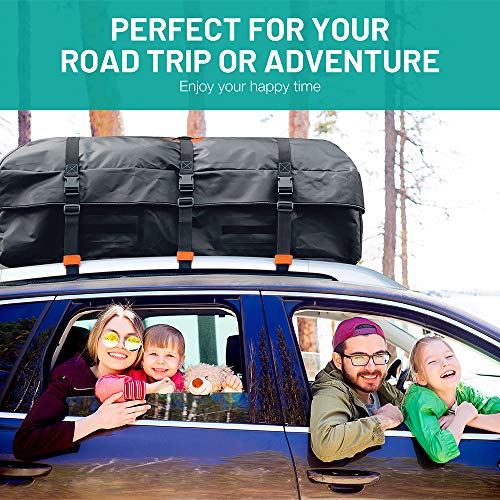 Smashier Car Rooftop Cargo Carrier Bag - 16 Cubic Ft Roof Bag, 100% Waterproof Military Grade Nylon Cordura Fabric, Heavy-Duty Zipper, Night Reflective Strip & Anti-Slip Mat Incl. for Safe Journey
